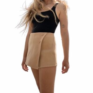 Iris Skort Small Beige Wrap Skirt Shorts Minimalist Button Front Neutral